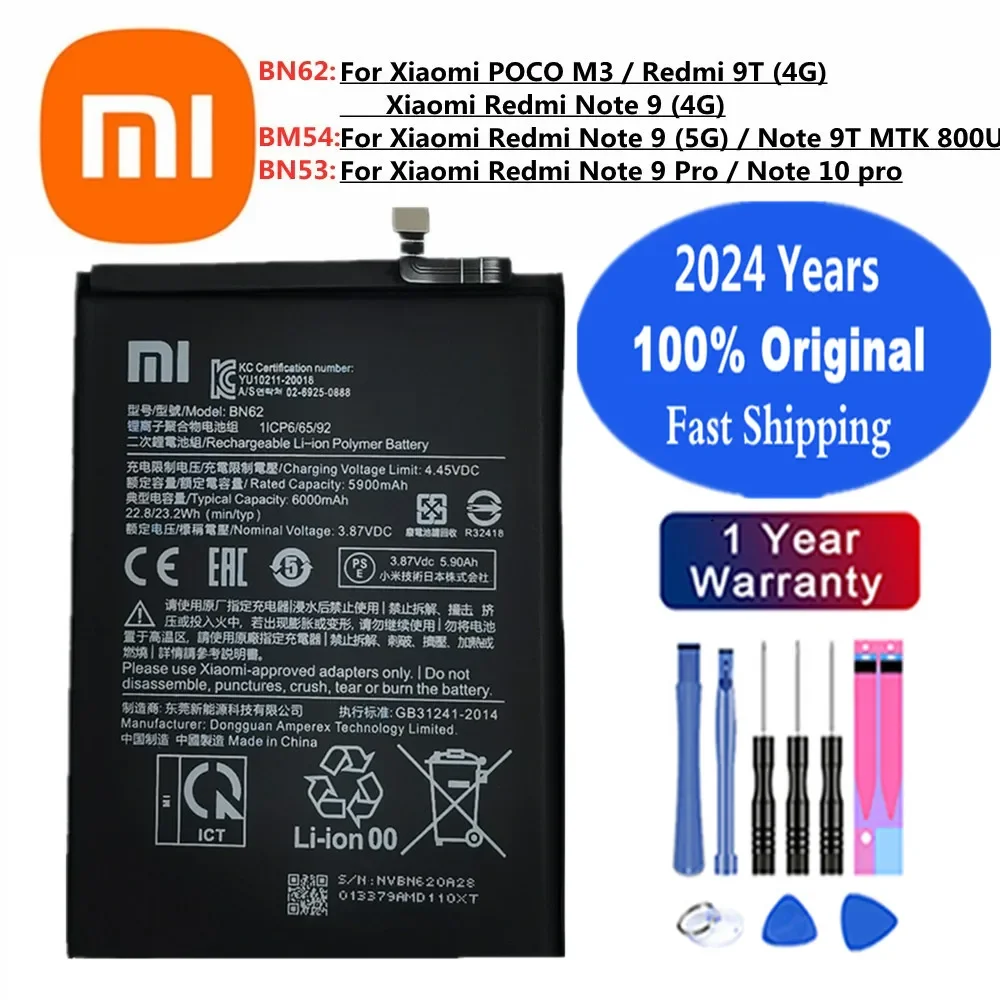 Bn62 Bn53 Bm54 Originele Batterij Voor Xiaomi Redmi Note 10 9 Pro / 9T Mtk 800u/9 (5G) (4G) / Redmi 9T (4G) Poco M3 Telefoonbatterij