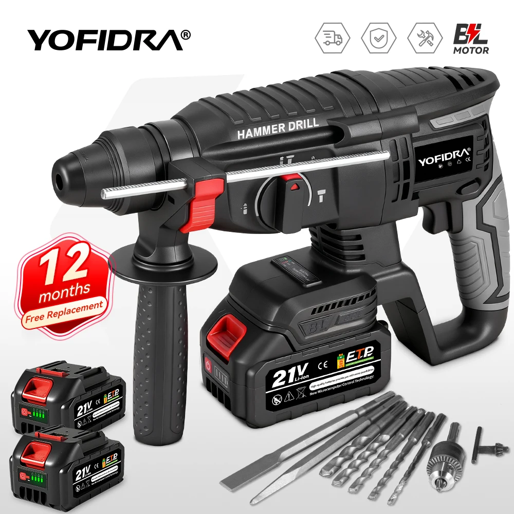 YOFIDRA 26mm marteau électrique sans brosse perceuse à percussion électrique outil rotatif sans fil multifonction pour broche de batterie Makita