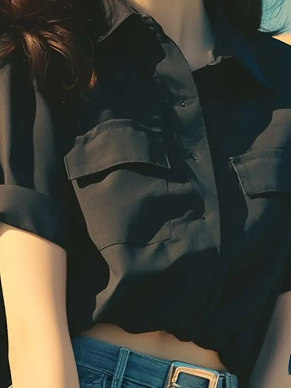 بلوزة ريترو بياقة بولو بأكمام قصيرة للنساء بتصميم فريد من نوعه لأسلوب الصيف القصير الرائع