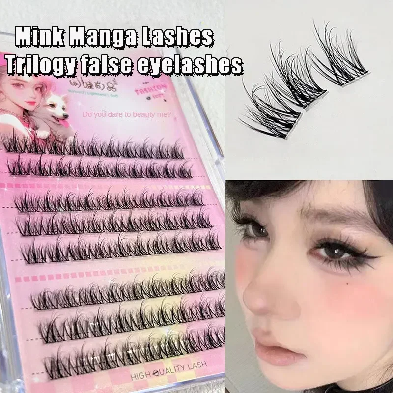 5D Mink Manga Lashes Fluffy Individual Eyelashes Natural False Eyelashes Baby Eyelash Curl Lashes Lazy Trilogy Eyelash Clusters