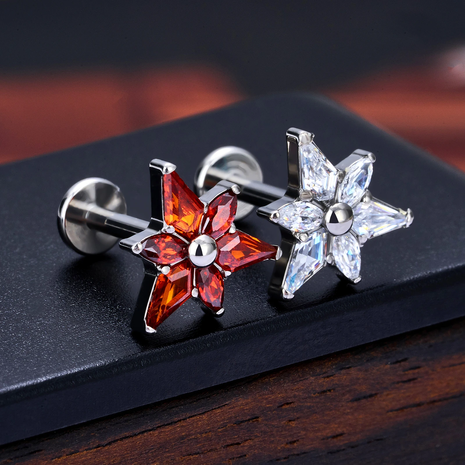 G23 Titanium Ear Piercing Snowflake CZ Inlay Stud Tragus Cartilage Lobe Helix Daith Earrings Labret Lip Stud Women Body Jewelry