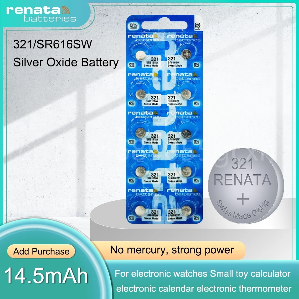 Renata 321 SR616SW SR616 V321 GP321 batería de reloj de óxido de plata de 1,55 V para Calculadora de reloj de escala, pila de botón hecha en Suiza