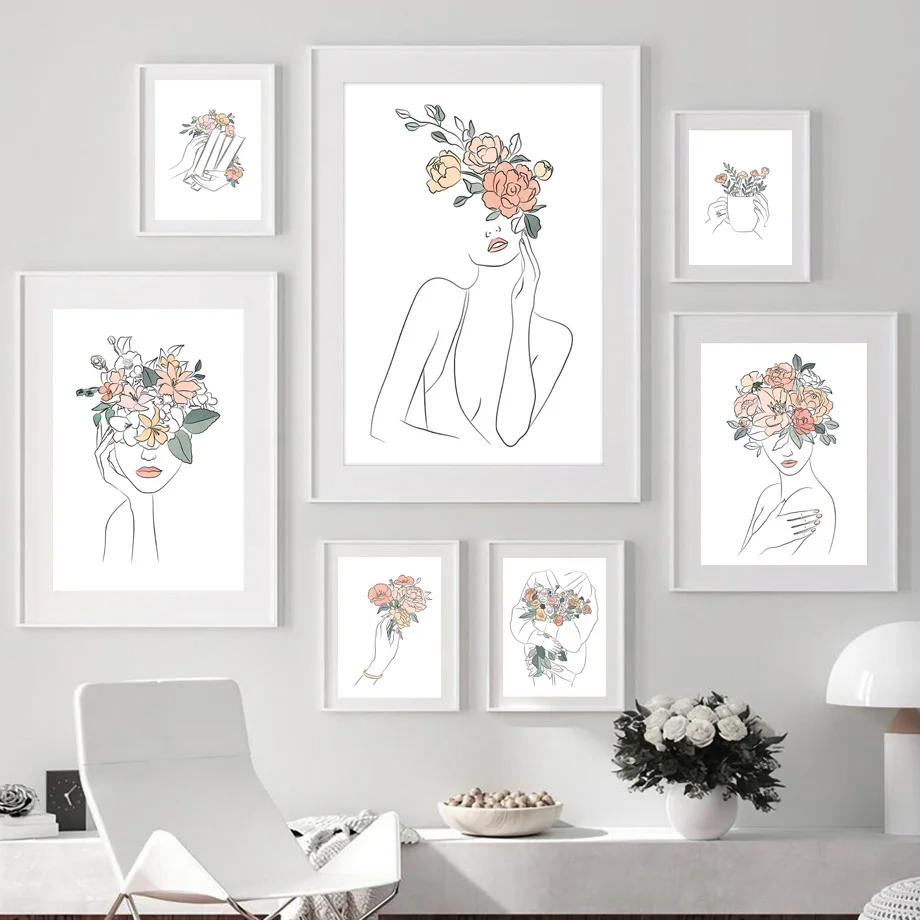 Abstract Flower Head Girl Line Minimalist Wall Art Canvas Painting Nordic Posters And Prints Wall Pictures For Living Room Decor