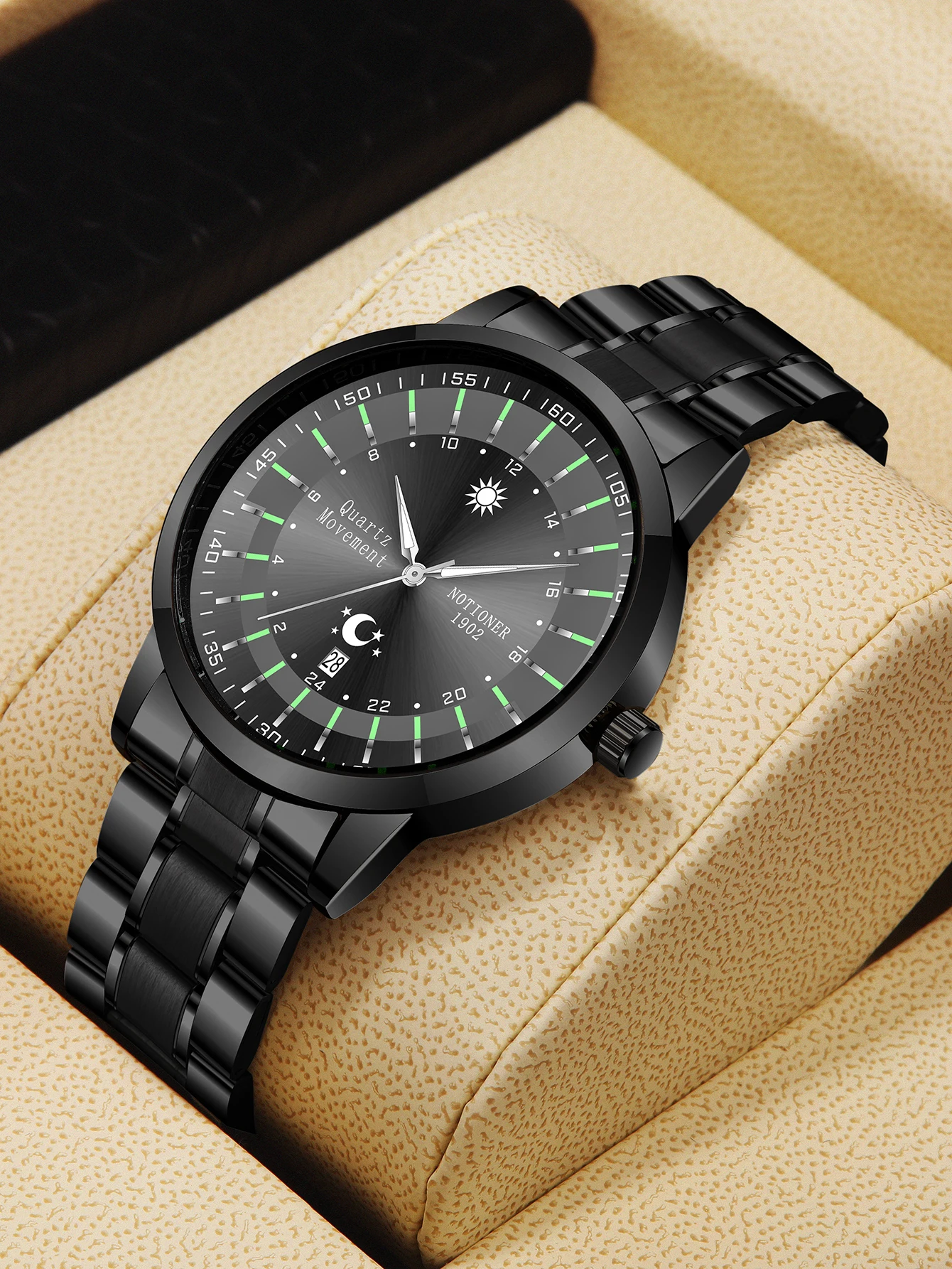 NOTIONR Men\'s Night Light Watch Men\'s Full Calendar Waterproof Quartz Watch Men\'s Stainless Steel Sports and Leisure Watch