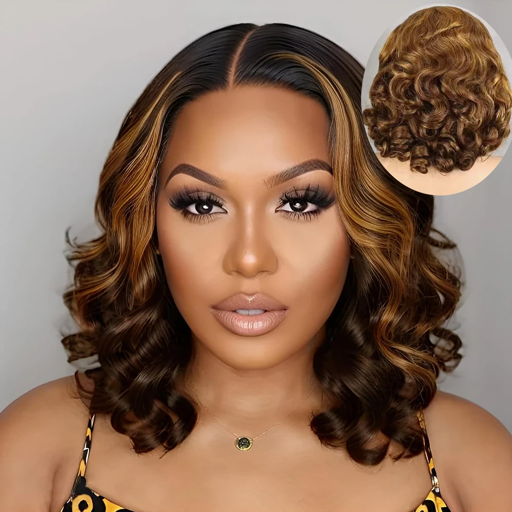 Bouncy Loose Wave Transparent Lace Front Wigs Wear and Go Glueless Bob Wigs Human Hair 13x4 Lace Frontal Wigs for Black Women