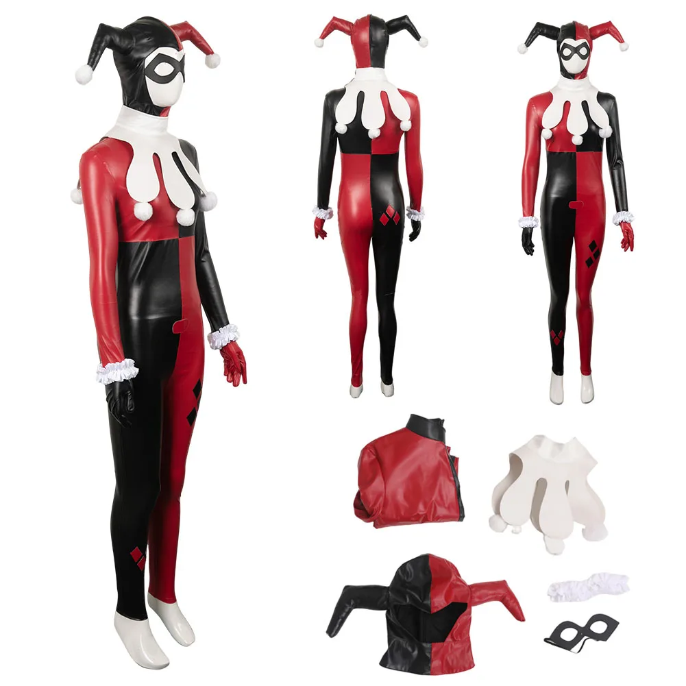 Selbstmord Quinzel Cosplay Kostüm erwachsene Mädchen Augen maske Overall Augenbinde Kopf bedeckung Outfits für Frauen weiblichen Halloween Karneval Anzug