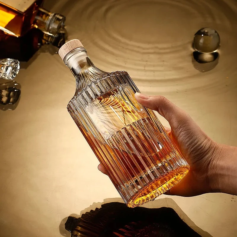 Diamond-Shaped Small Empty Bottle with Cork Stripes, Whiskey, Brandy, Vodka, Shochu, Fruit Wine, Hip Flask Decanter, 500ml
