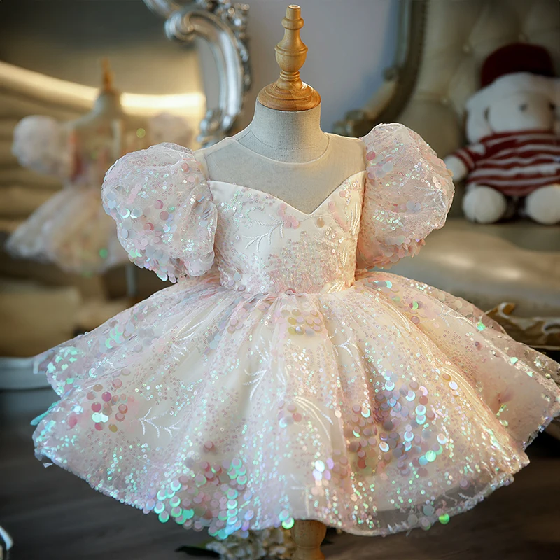 

Girls Short Evening Gowns Kids Princess Christmas Dress Children High Quality Luxury Pageant Party Champagne Dresses for Toddler