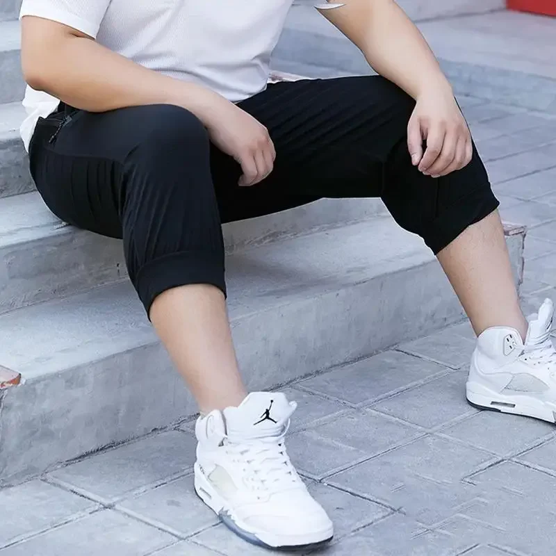 50-150KG Large size three quarters for men loose sports pants casual 3/4 shorts