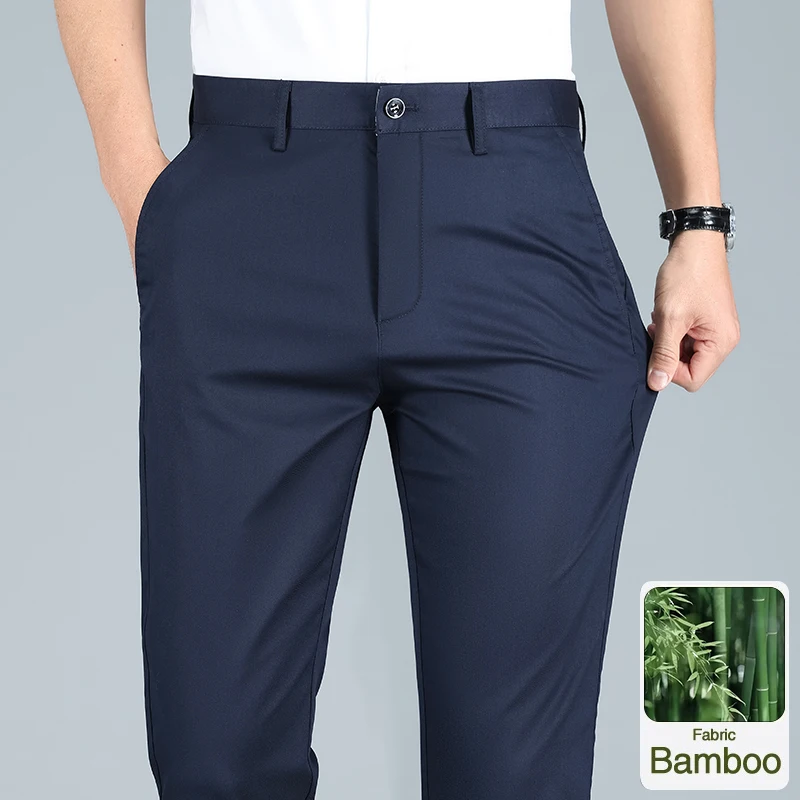 

5-color Bamboo Fiber Business Casual Pants Men Spring Summer Thin Straight Classic Formal Trousers Elastic Korean Men's Pants