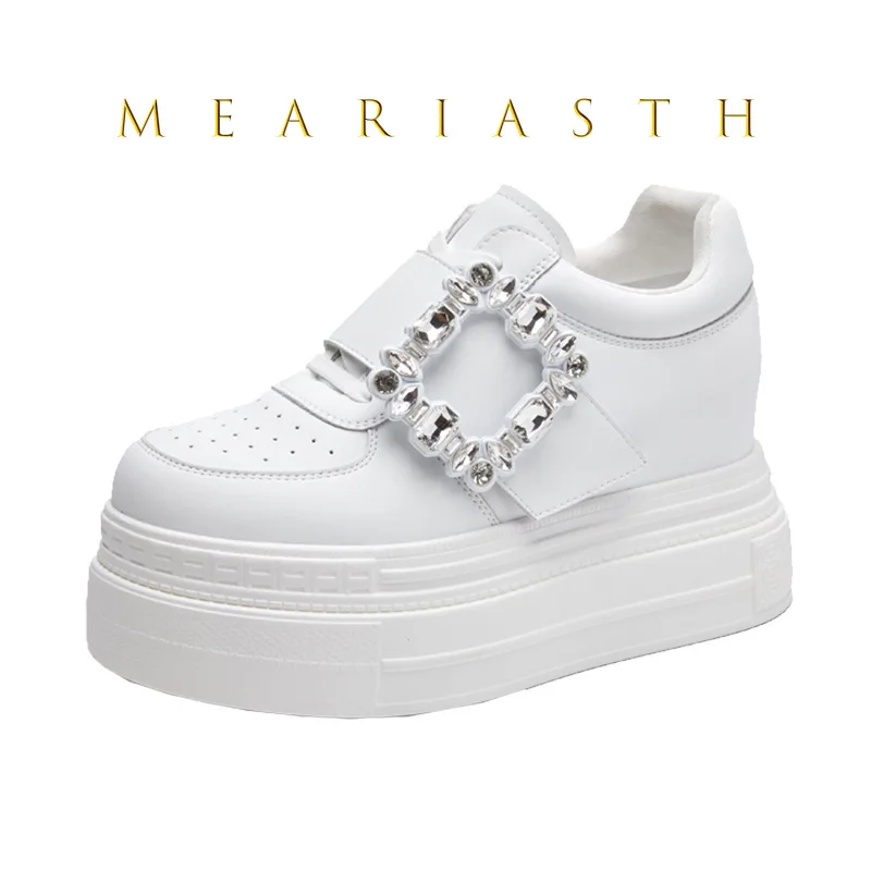 

Autuspin/белые туфли на массивном каблуке 5 см, женские повседневные лоферы из натуральной кожи на платформе и скрытом каблуке с украшением в виде крючка с кристаллами