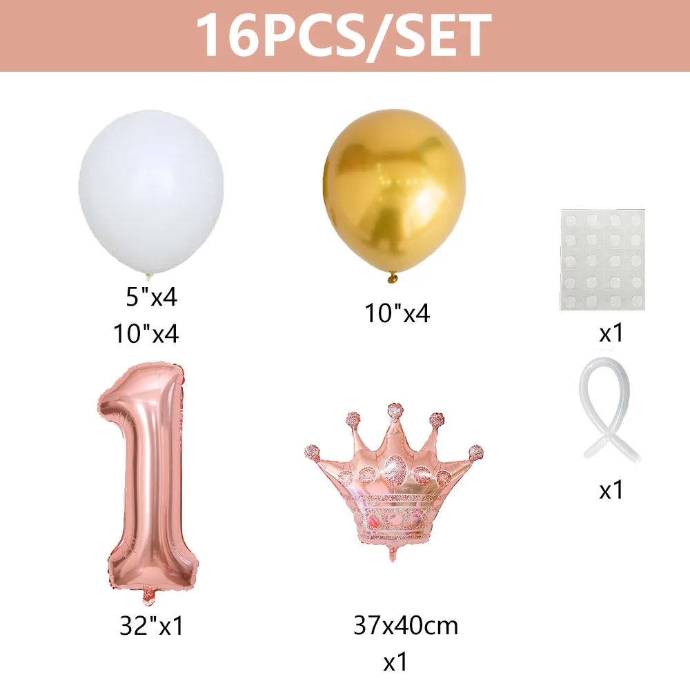 1st 1 2 3 4 5 6 7 8 9 Years Old Happy Birthday Number Foil Balloon Boy Girl First Party Decoration Kids Latex Rose Gold Supplies