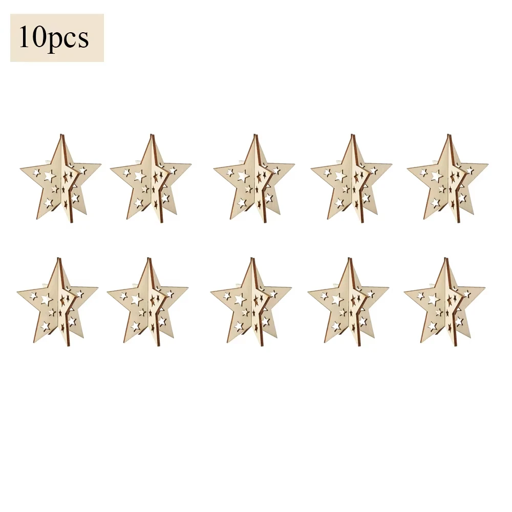 10 قطع من الحرف اليدوية الخشبية على شكل نجوم قابلة للطلاء شرائح خشبية غير مكتملة بفتحات على شكل نجمة لتزيين اللوحة #3