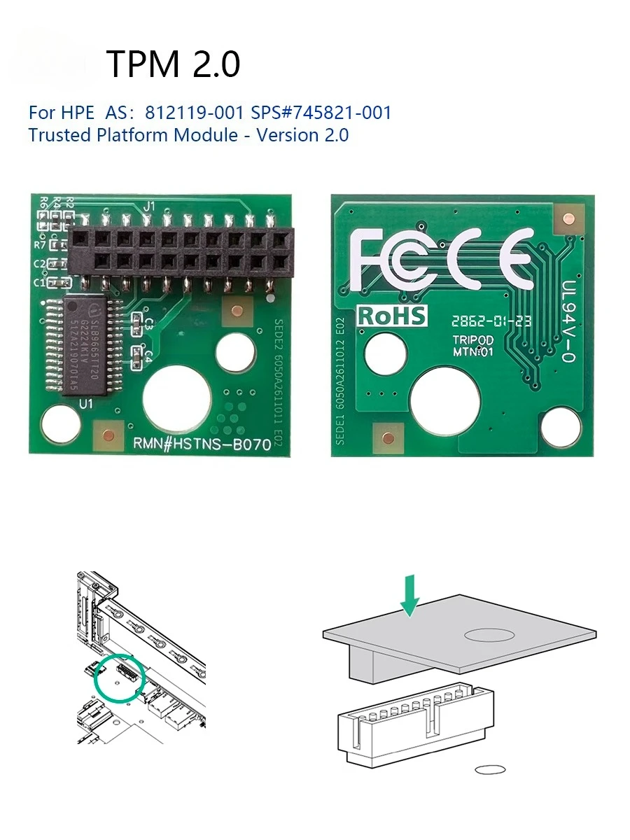 1pcs TPM 2.0 Trusted Platform Module Board Module For HPE 812119 -001 745821 -001