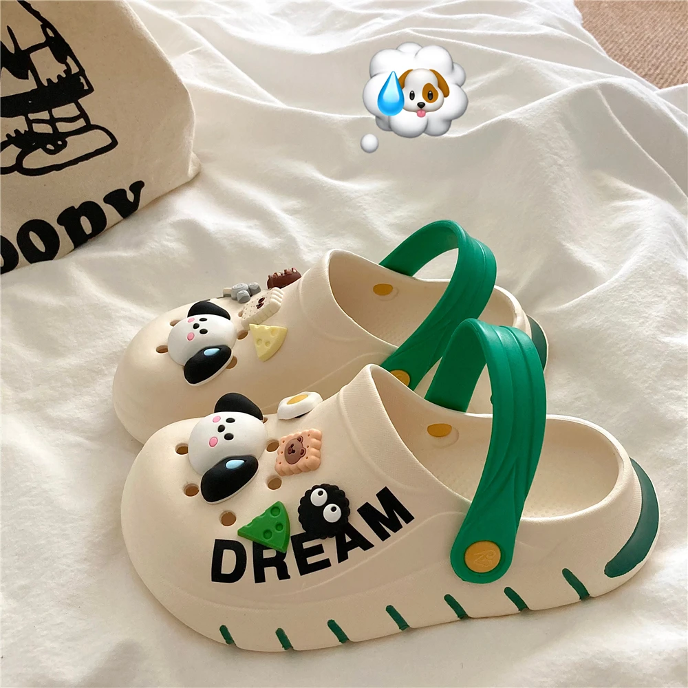 Jiang Zhi Tree Women's Outdoor Slip-On Shoes Cartoon Dog Hole Design Sweat Fufu Clog Sandals Korean Style Beach Flats