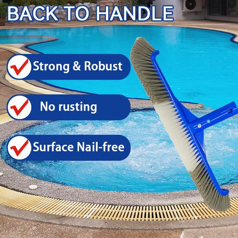 16.9in Pool Brushes For In Ground Pool Curved End Brush Head With High Density Bristles Quick Connection Portable Cleaning Brush