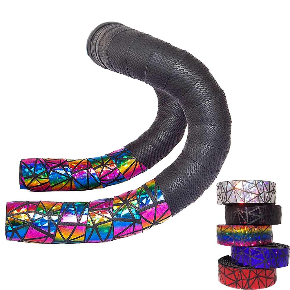 Road Bike Colorful Reflective Handlebar Bar Tape Non-Slip Breathable Sweat-Absorbing Shock-Wrapping Tapes EVA+PU Handlebars Tape