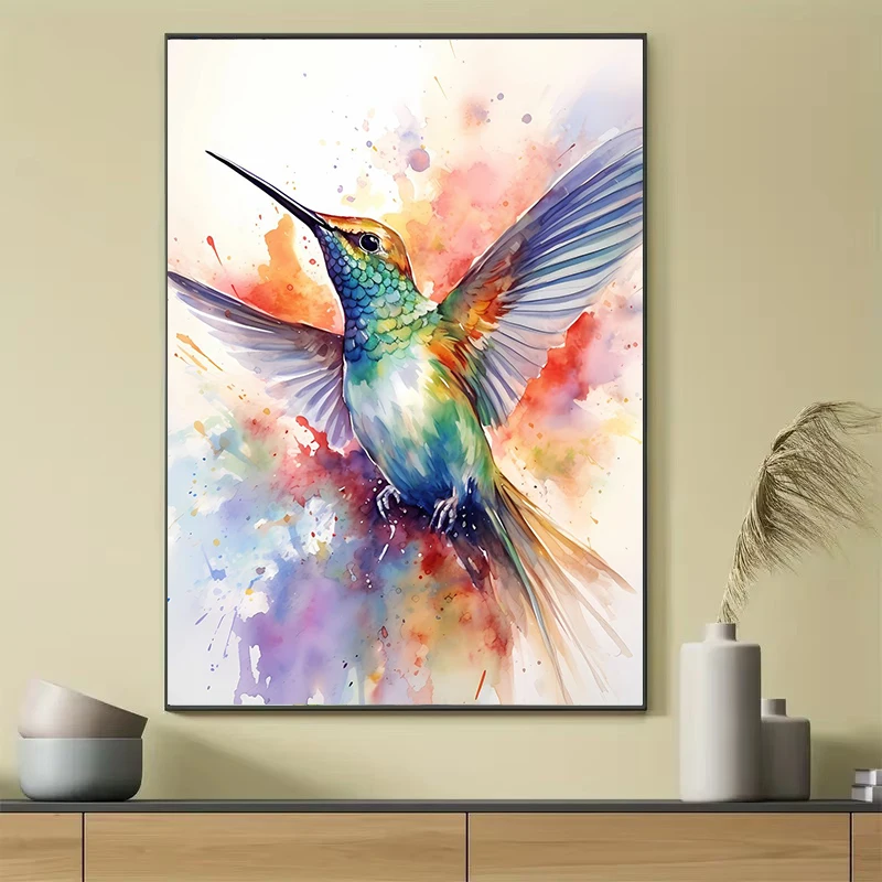 수채화 다채로운 새 Hummingbird 꽃 벽 아트 캔버스 회화 포스터 및 인쇄 거실 사진 홈 장식