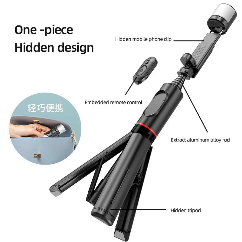 Portable Wireless Bluetooth Selfie Stick Foldable Tripod with Fill Light Shutter Remote Control for Android iPhone Smartphone