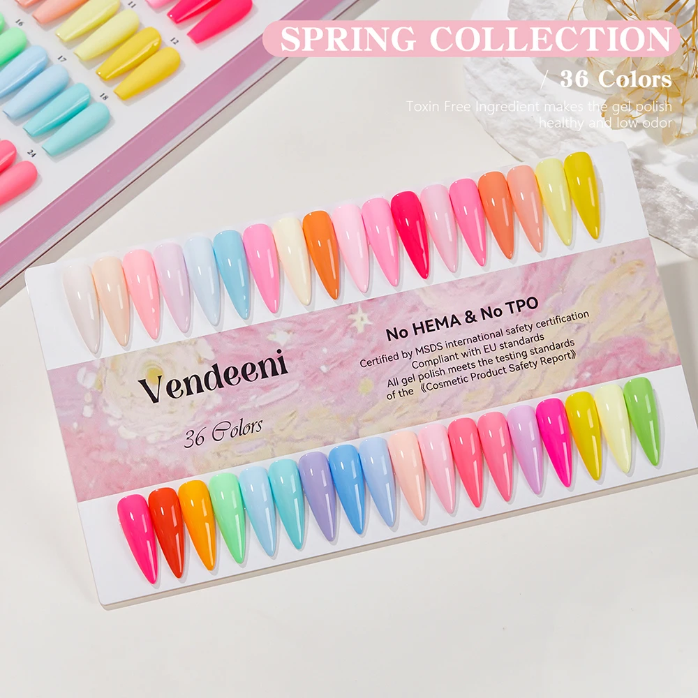 

Vendeeni 36 Colors/set Pink Spring Pure Color Crystal Gel Nail Polish UV LED Manicure Nail Varnish With Color Card TPO/HEMA FREE