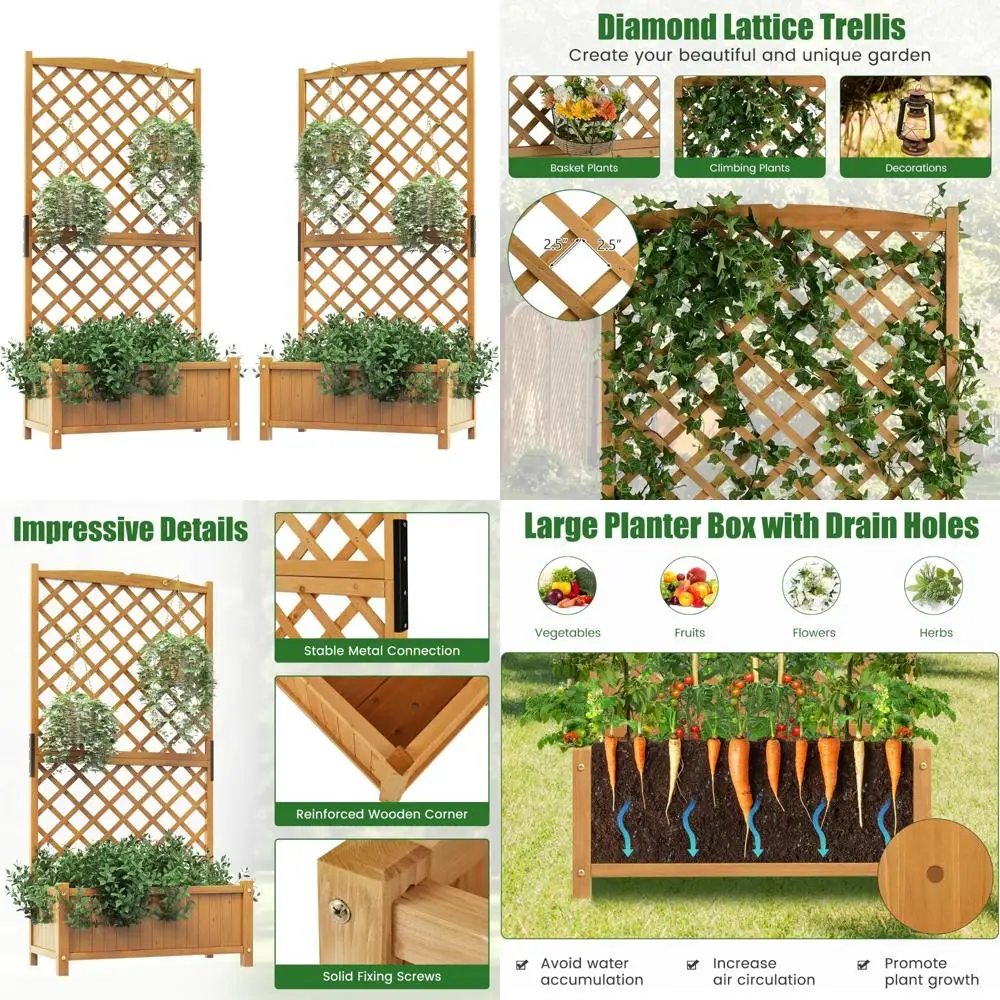 

Поднятая садовая кровать с решеткой - 71, отдельно стоящий плантатор для восхождения лоз и дренажа
