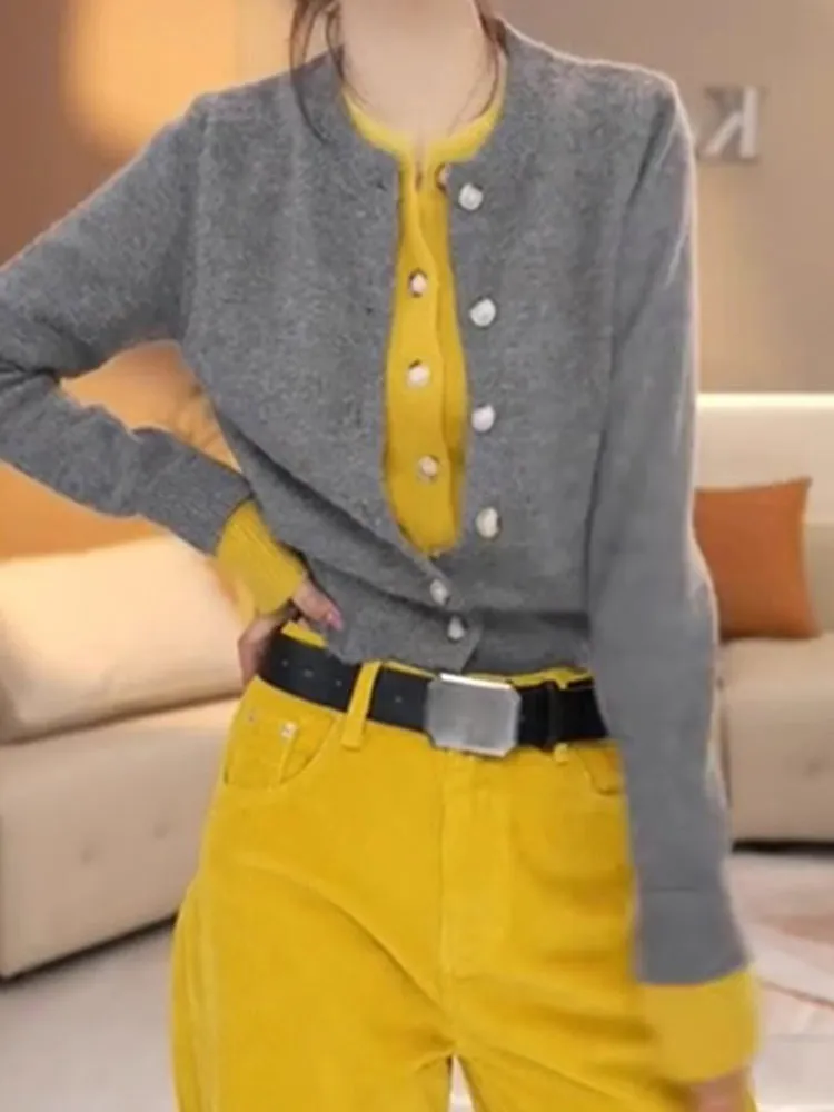 

Comfortable Woolen Knitted Open Cardigan Outerwear Long Sve Women's Faion Piecewise Mismatched Color Autumn New Arrival