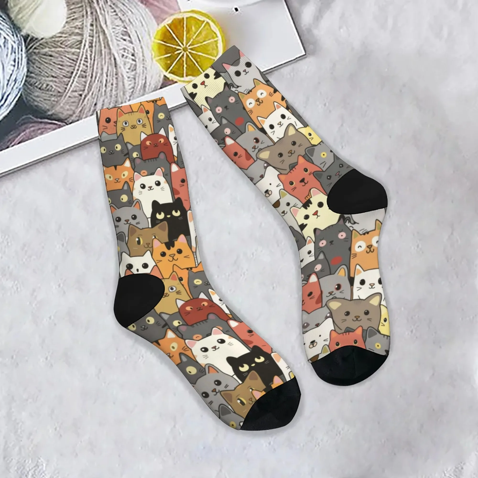 

Cute Cartoon Cat Happy Socks Novelty Funny Men's Socks Harajuku Style Comfortable Breathable Unisex Casual Fashion Socks Gift