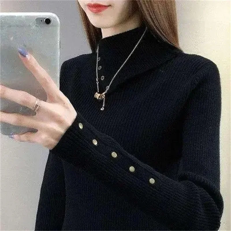 Women Solid Turtleneck Sweater Autumn Winter Thick Warm Long Sleeve Pullovers Ladies Jumper Knitted Coat Female Outfit Clothing