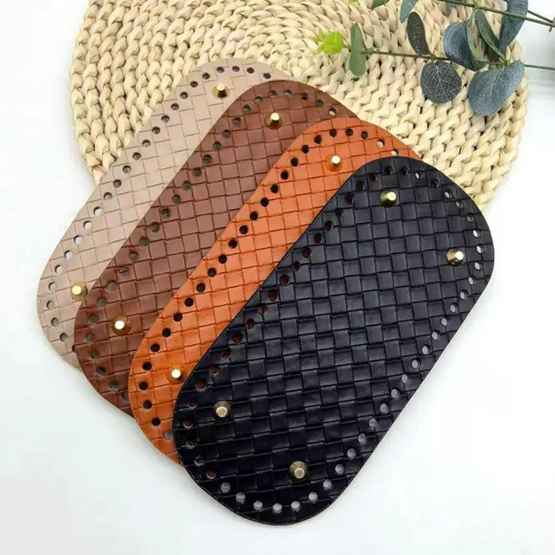 1PCS Leather 22x10cm Long Leather Bag Bottom DIY Knitted Bag PU Leather Bag Base Crochet Bags Rectangle Bottom Bag Accessories