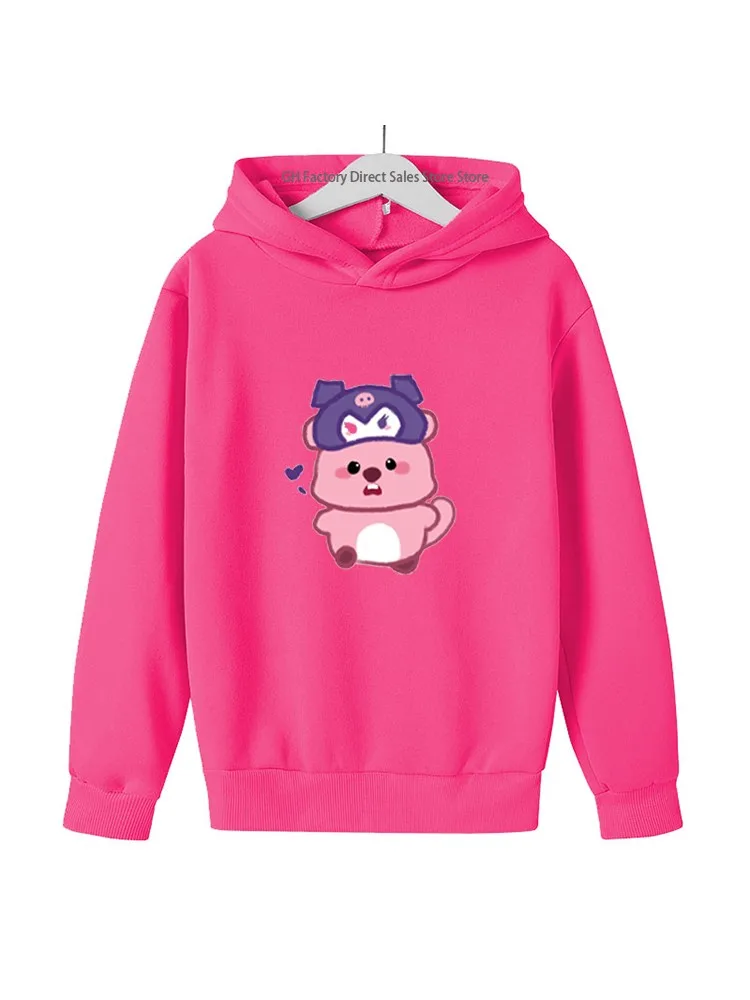 2024 New Beaver Hoodie Cartoon Print Sweatshirt Kids Long Sleeve Sweatshirt Girls Casual Wear