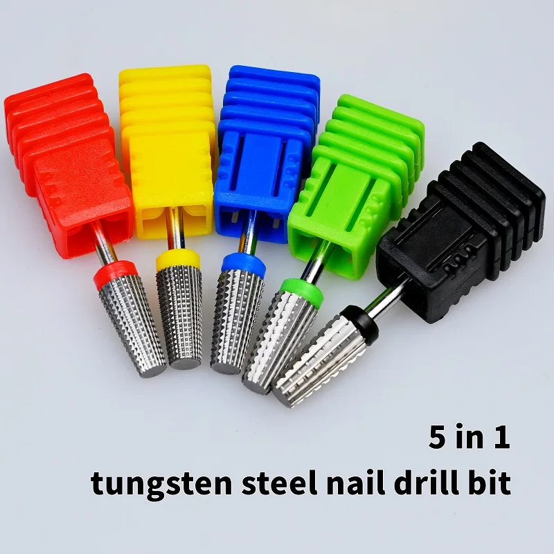 5 in 1 tungsten steel nail drill bit nail polish polishing head straight tooth flat head nail removal for nail drill machines