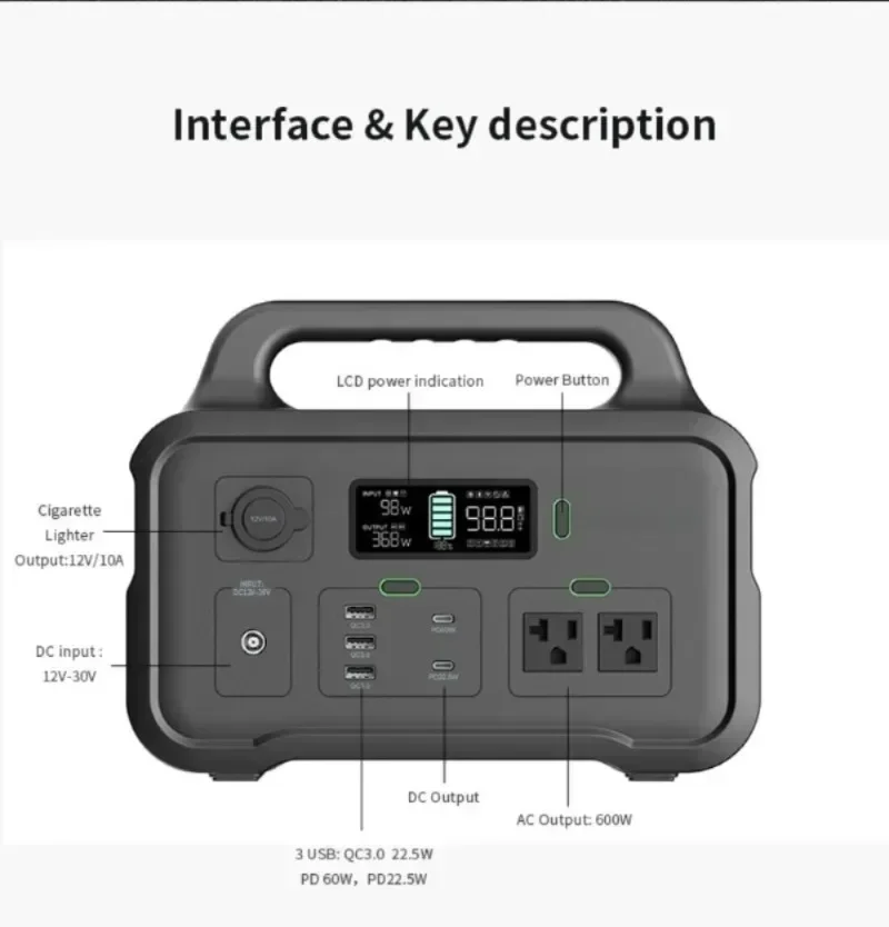 650W Portable Power Station 174000mAh 626Wh original Power Bank Charger lithium battery Outdoor travel universal camping gauge