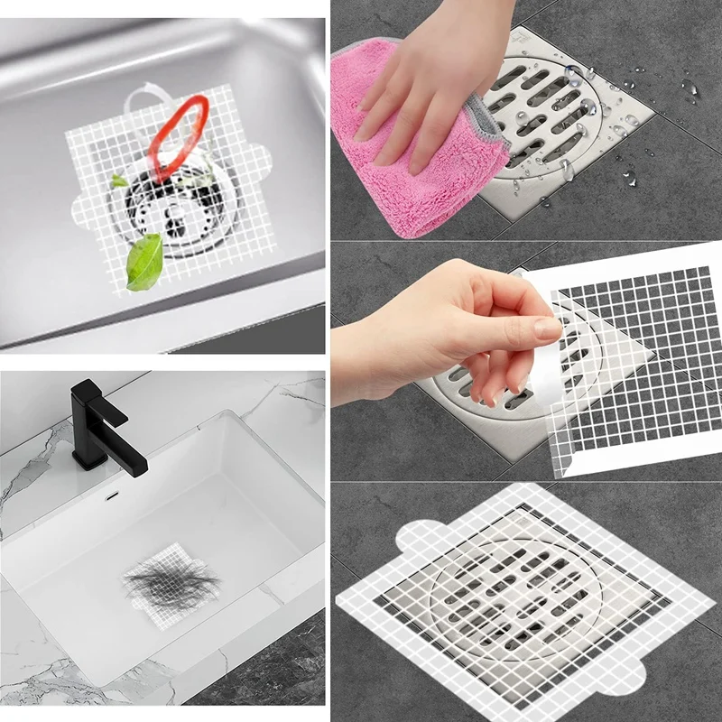 Disposable Hair Catcher Shower Drain Floor Sink Strainer Filter Mesh With Stickers For Bathroom And Kitchen 30 Pack