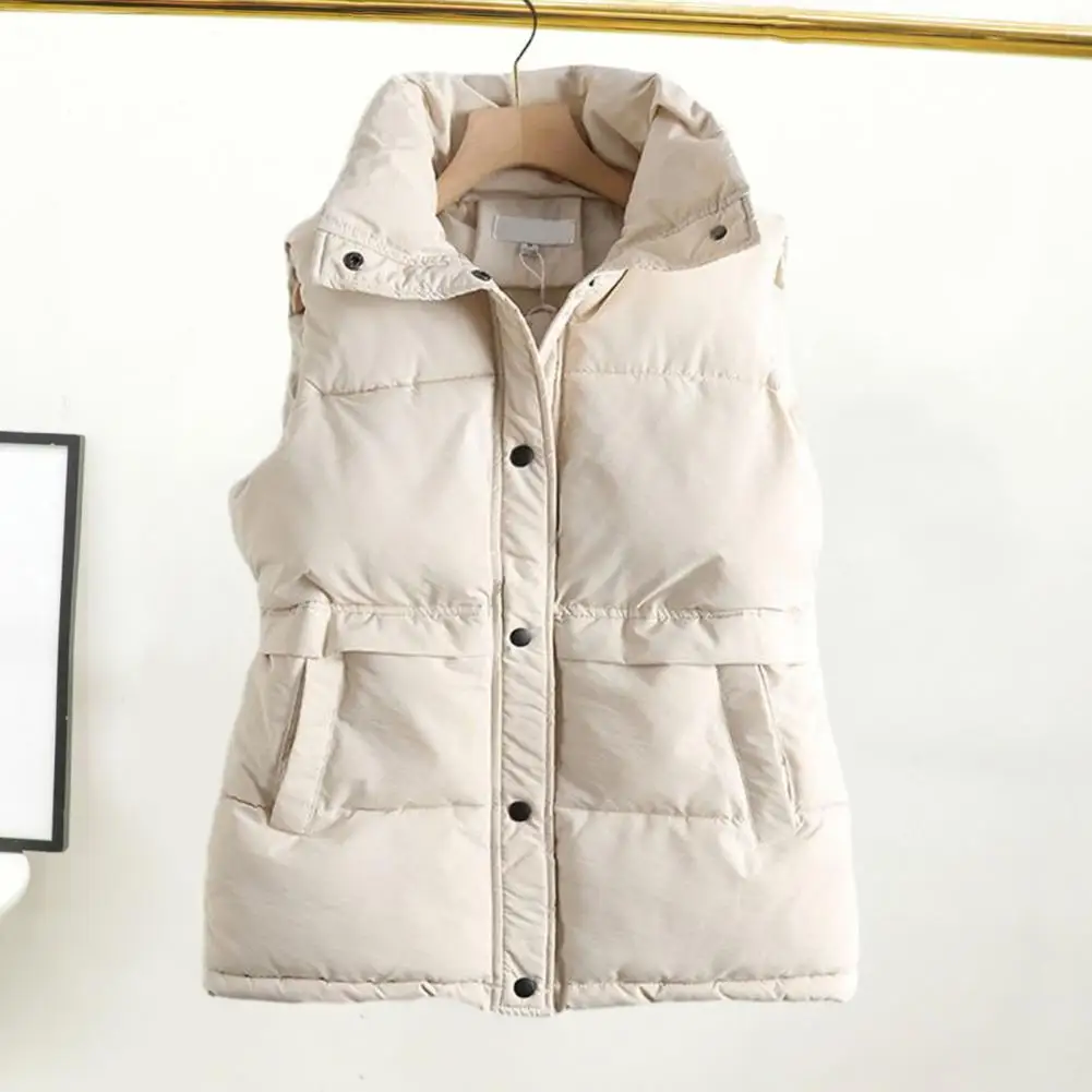 Women Winter Coat Padded Solid Color Thick Warm Soft Lady Padded Waistcoat Cardigan Windproof Lady Casual Pockets Waistoat