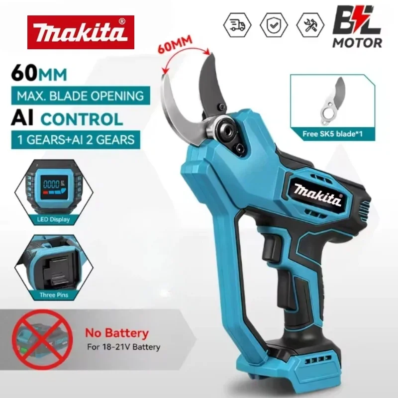 

Аккумуляторные бесщеточные электрические секаторы Makita 18В AI с 2 скоростями для обрезки деревьев и бонсай, совместимые с аккумуляторами Makita