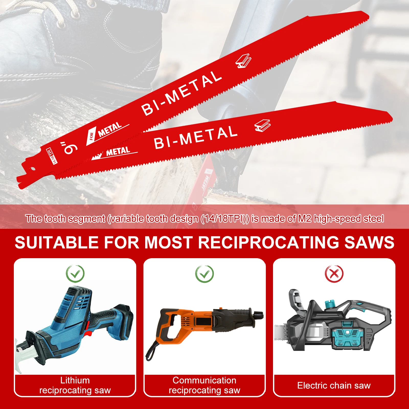 25Pcs Reciprocating saw Multi-tool 9 inch 14/18 TPI Bi Metal reciprocating saw blades Wood cutting disc for Wood Logs Iron