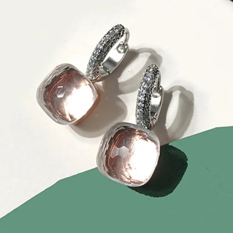 100% 925 Sterling Zilver Snoep Stijl 21 Kleuren Roze Wit Blauw Groen Zwart Geel Crystal Drop Earring Voor Vrouwen Fijne Sieraden