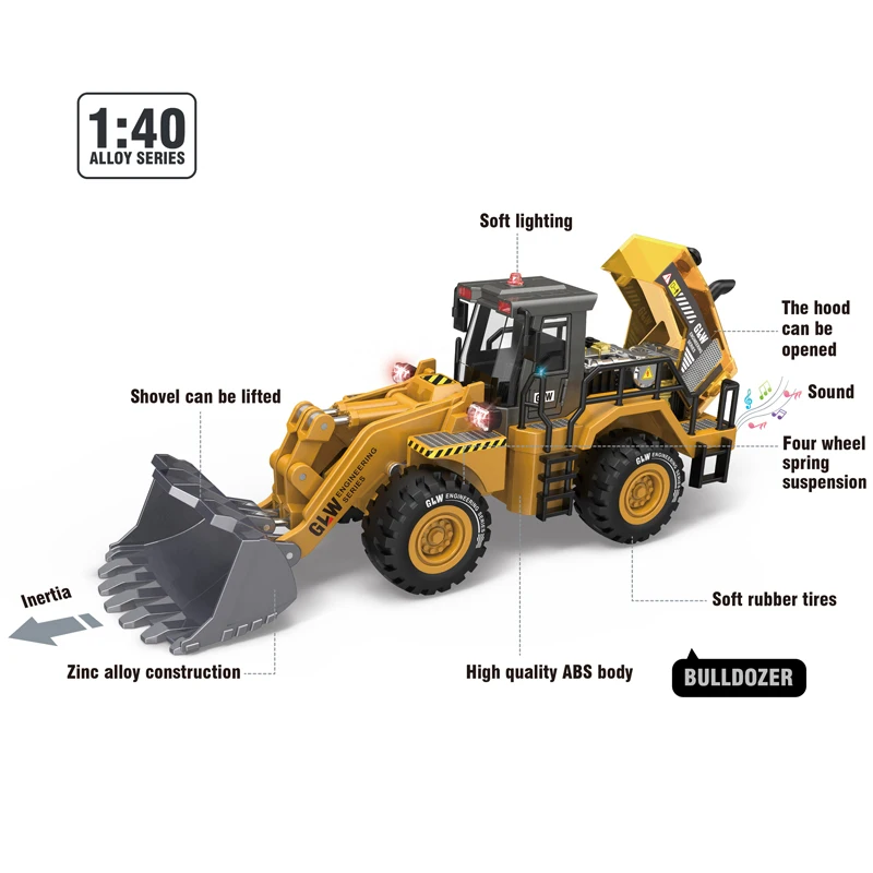 Bulldozer Legierung + Kunststoff Diecast Modell Engineering Spielen Fahrzeuge Zurückziehen Fahren Loader Auto Spielzeug Sammlung Geschenke Für Kinder