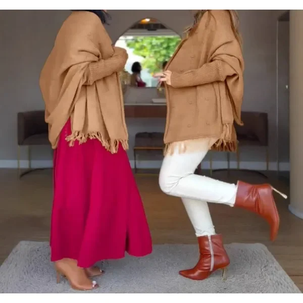 

Elegant Warm Shawl for Woman Clothes Autumn and Winter 2025 New Sleeveless Streetwear Fashionable Solid Long Sleeved Cape Female