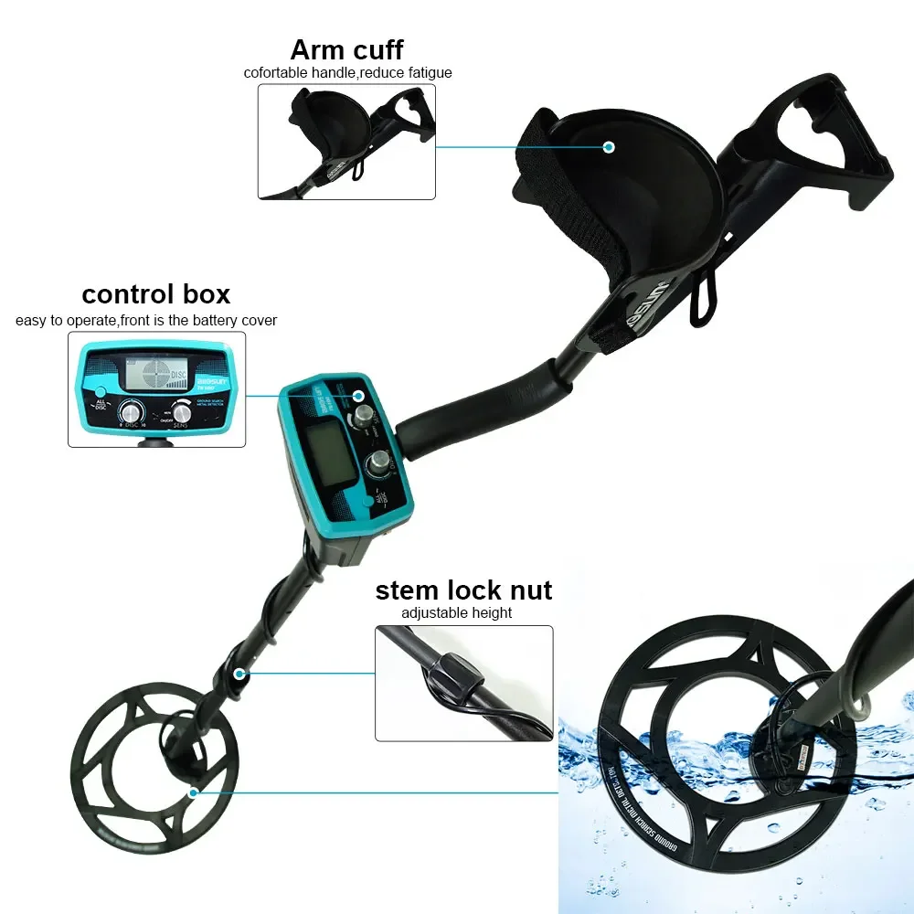 Allosun-buscador de oro subterráneo TS180, Detector de metales subterráneo con sensibilidad ajustable, bobina de búsqueda impermeable