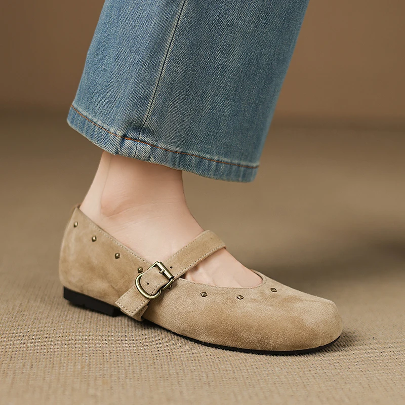 

Женские туфли Мэри Джейн из натуральной кожи, модные замшевые классические ретро-коричневые повседневные женские лоферы на плоской подошве с мягкой подошвой