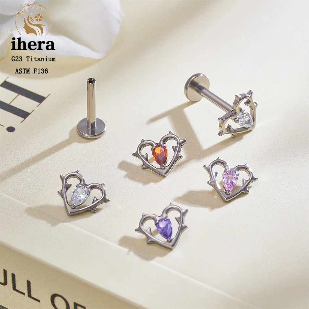 ASTM F136 Titanium Heart CZ Ea - Flat Back Labret Stud ulasan dan harga