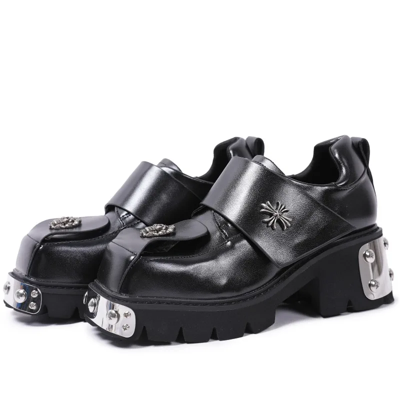 

Women's Quality Selection Square Head Design Sense Metal Leather Shoes Women's Retro Thick Sole Low Top Loafers Sandalias Mujer