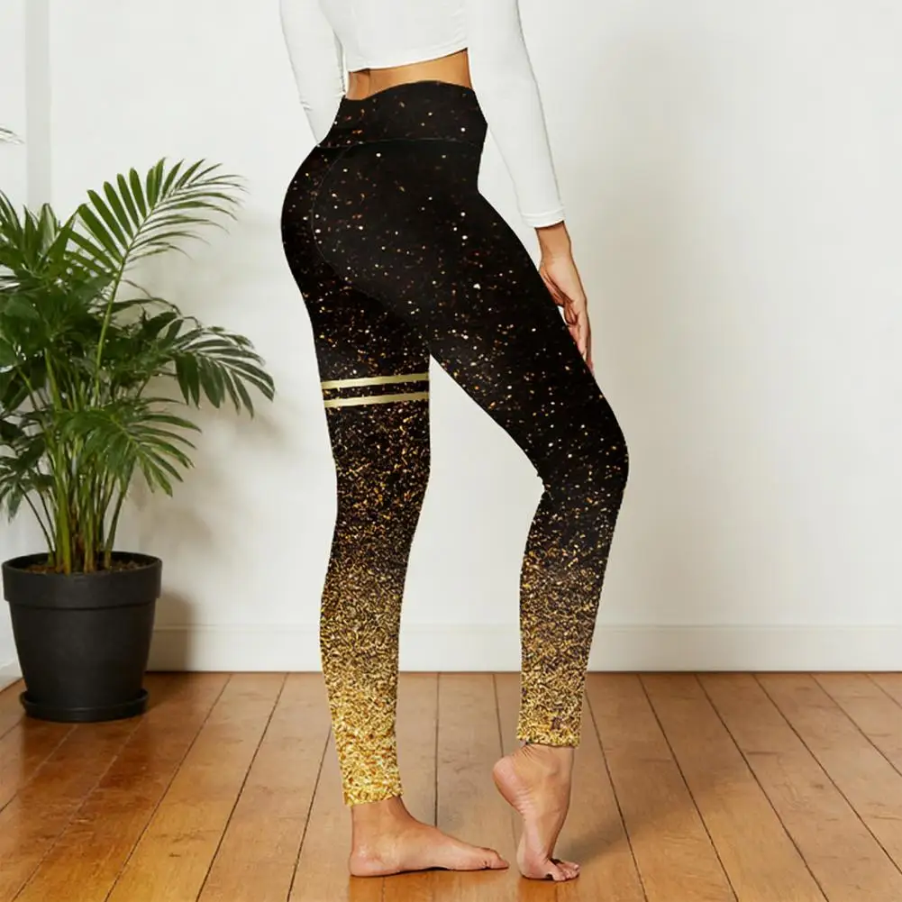 

Women Leggings High Waist Slim Fit Hip Lift Yoga Pants Glitter Golden Stamping Stretch Workout Pants Slimming Casual Pants