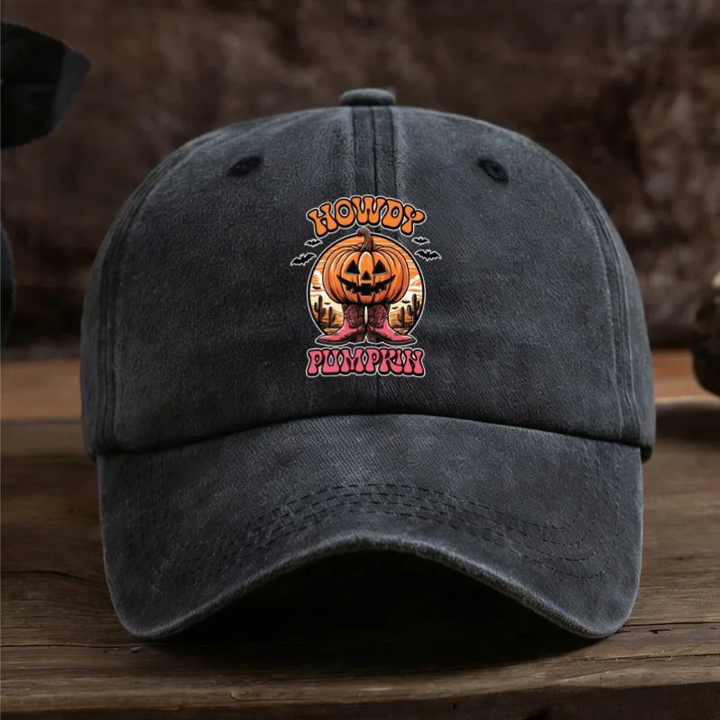 Vintage Baseball Cap Western Cowboy Boot Jack‑o‑Lantern Bat Cactus Graphic Unisex Dad Hat for Halloween Fall Daily Street Wear