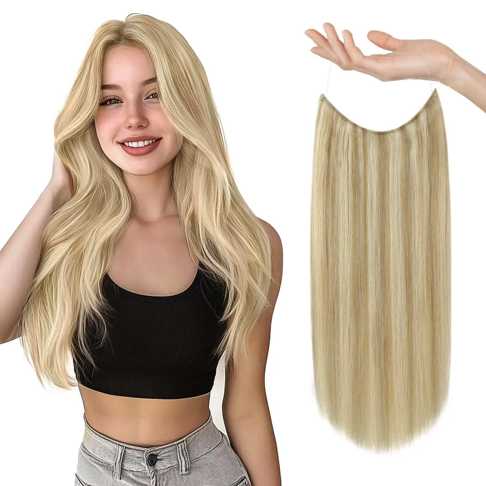 قطعة واحدة من وصلات خيط السمك 100% شعر بشري 12-26 بوصة # 613 لتعزيز حجم الحجم للحفلات والليلية