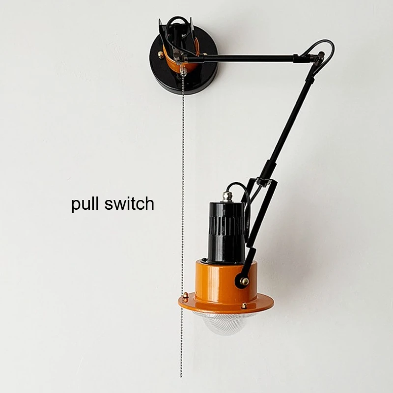 Designer Industrial Wall Lamps Swing Arm Long Pole Bedroom Bedside Iron Art Wall light Orange Living/Dining Room Study Fixture