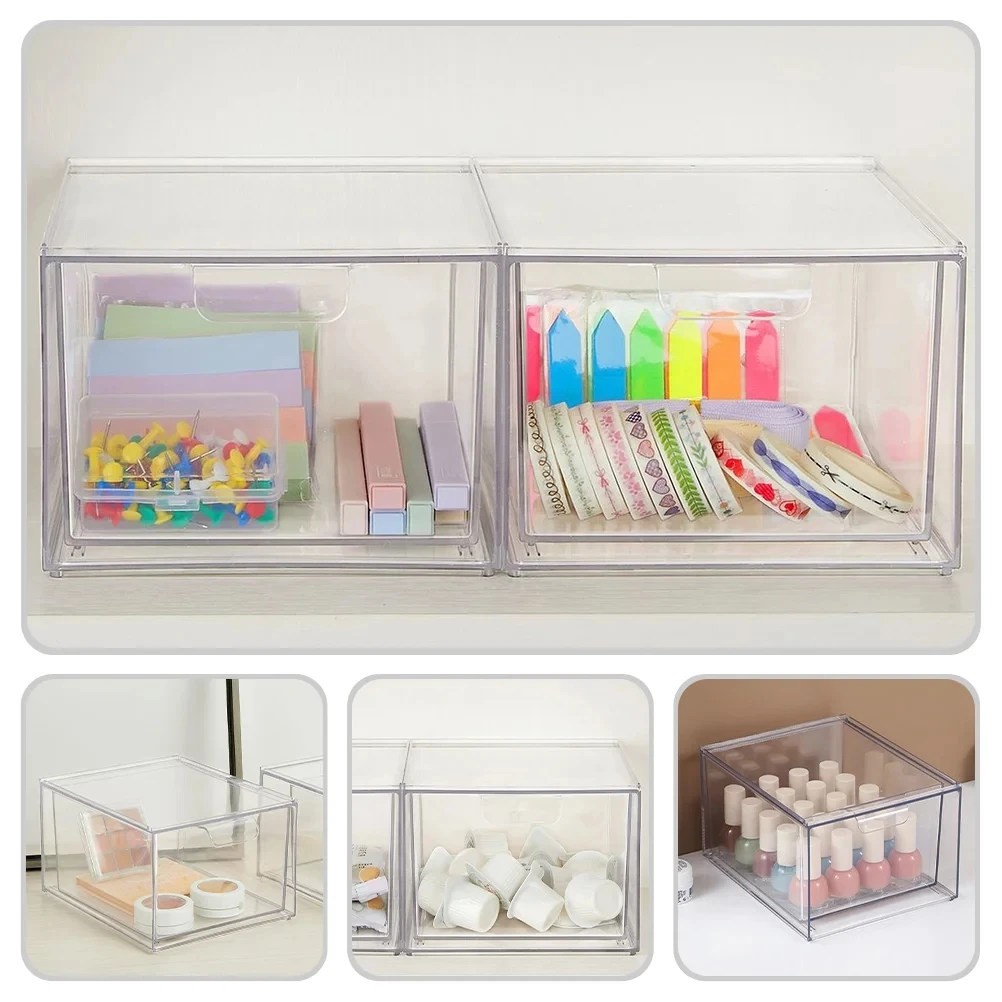 Acrylic Stackable Makeup Organizer Transparent Storage Drawer Fridge Organizers Bins Storage Box for Kitchen Cabinets Pantry