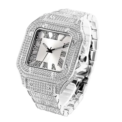 Ultrathin Fashion Crystal Male Watch Luxury Diamond Bracelet Wristwatch Square Full Ice Out Bling Watches For Men Hip Hop Rapper