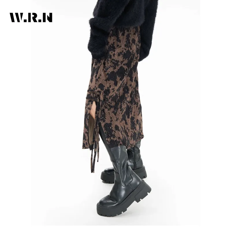 2023 Goth Vintage Chic Lace Up Hollow Out-design Printed Skirt Women Fashion All-match A-line Skirt Y2k Harajuku Design Skirt